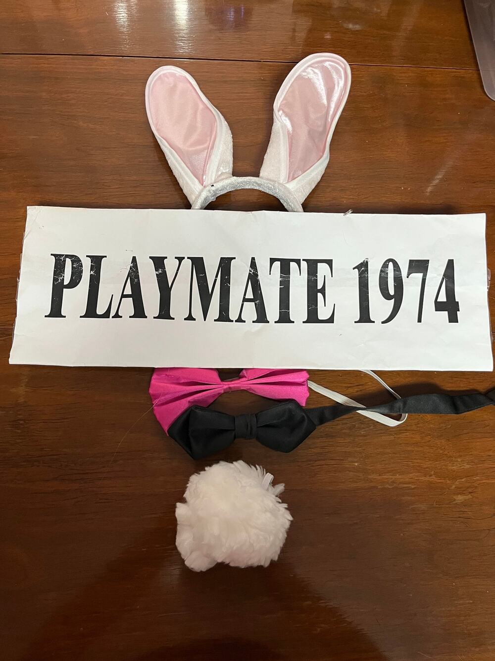 Vintage 1974 Bunny Costume Set Headband Bow Tie Tail 70s Costume